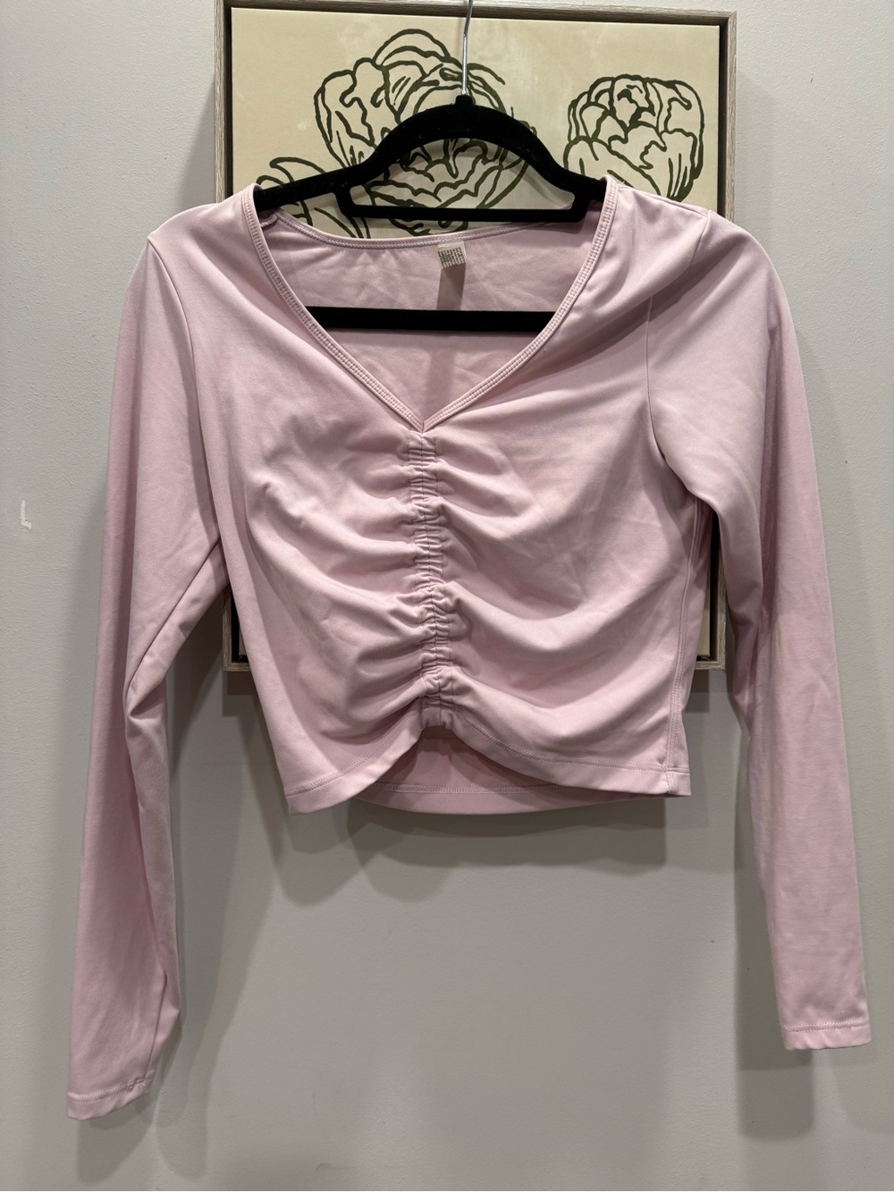 all in motion Pink Ruched V-Neck Long Sleeve Workout Top Women Small ~ GOOD COND